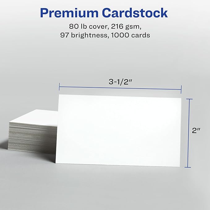 Avery Printable Business Cards with Sure Feed Technology, 2" x 3.5", White, 1,000 Blank Business Cards, Inkjet Printer Paper (8471)