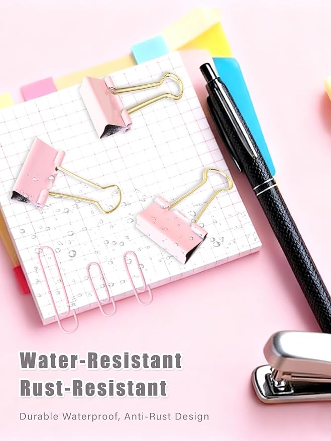 LIONSOUL Paper Clips Binder Clips Assorted Size, 165 Pcs, Cute Paperclips for Document Organizing, Colored Binder Clips Paper Clips Set for Office, School, Home Supplies (Pink)