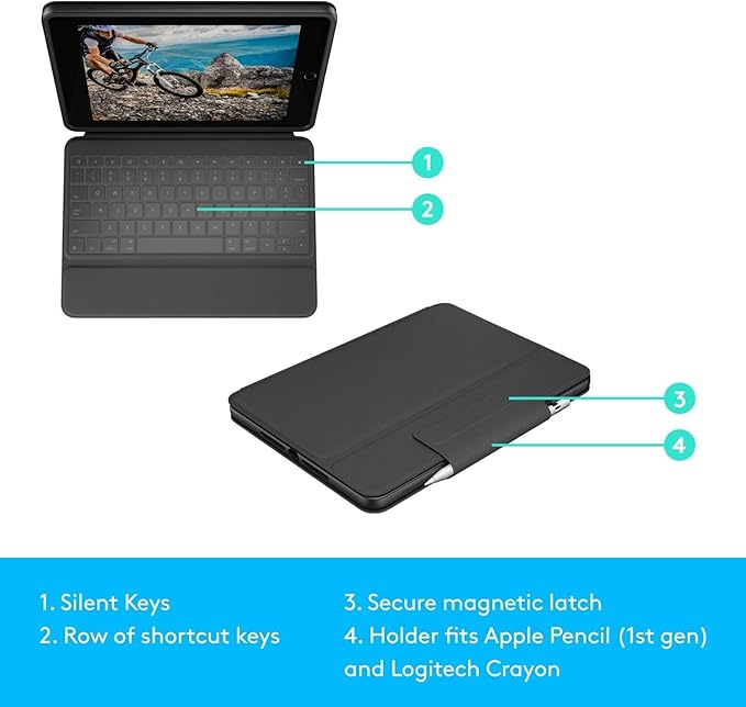 Logitech Rugged Folio - iPad (7th, 8th & 9th Generation) Protective Keyboard Case with Smart Connector, Kickstand, Durable Spill-Proof Keyboard Black 7.4 x 0.9 x 10.2(Renewed)
