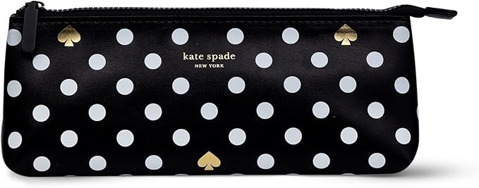 Kate Spade New York Pen and Pencil Case with School Supplies, Zip Pouch Includes 2 Pencils, Sharpener, Eraser, and Ruler, Polka Dots (Black/White)