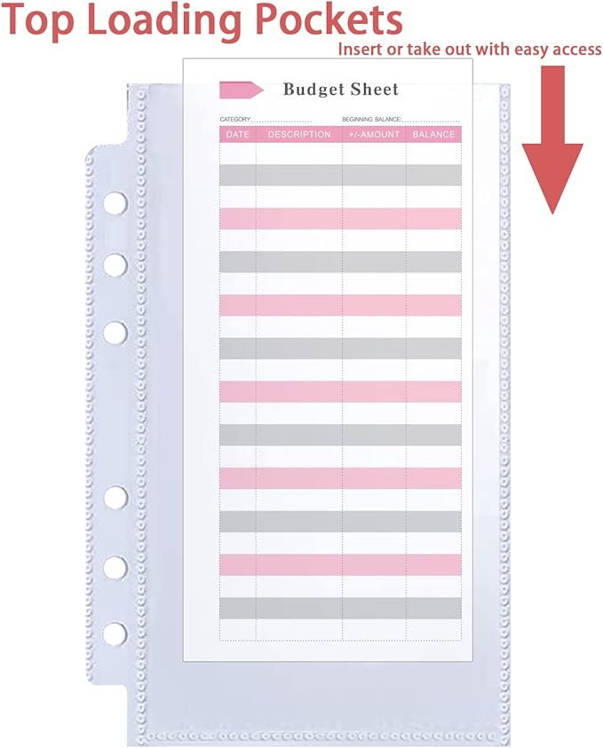 40 Pack 80 Pockets Budget Sheet Protector Sleeves for A6 6 Ring Binder, Ultra-Clear Cash Binder Sleeves, Double-Sided, Top Loading Sheet Protector for Budget Sheet, Currency Collection,3.5x5 Photos