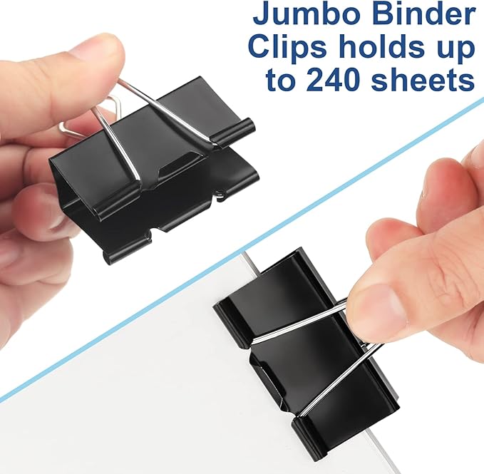 48 Pack XL Binder Clips 2 Inch Paper Clip Large Binding Clip, Jumbo Paperclips Bulk, Heavy Duty Big Paperwork Clamp Black, School Teachers Office and Kitchen Home Supplies