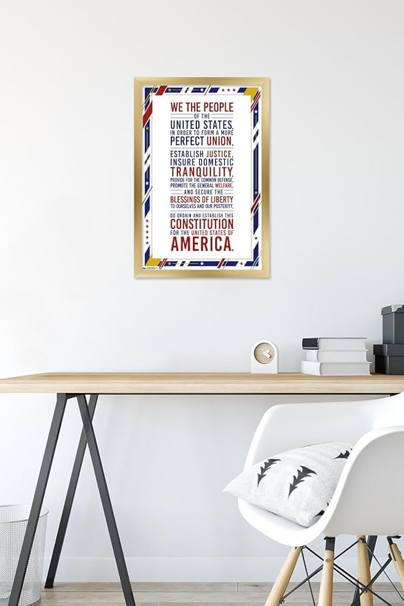 Trends International The United States Of America - Constitution Preamble Wall Poster, 14.725" x 22.375", Gold Framed Version