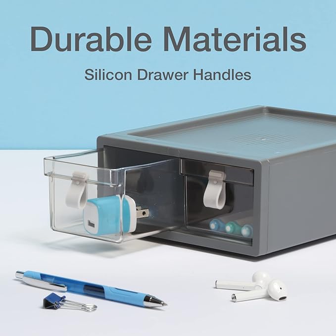 Pendaflex Stackable Drawer, Durable Plastic, Silicon Handles, Tinted Drawers, Double, Gray, 9" x 7" x 3.5", Medium, 1 Piece (41793)