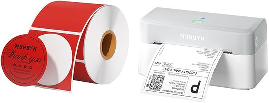 2 Inch Red Round Thermal Labels+RW403B Bluetooth Shipping Label Printer