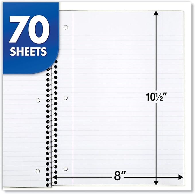 Mead Spiral Notebooks, 24 Pack, 1 Subject, College Ruled Paper, 7-1/2" x 10-1/2", 70 Sheets per Notebook, Colors Will Vary (830062-ECM25)