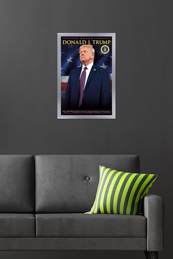 President Donald Trump - 47th President Wall Poster, 22.4L" x 14.7W", Silver Framed Version