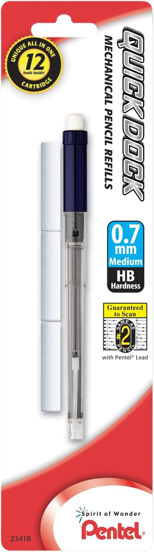 Pentel Refill Lead Cartridge For Quick Dock and 3 Erasers, 0.7mm (QD7LE3BP)