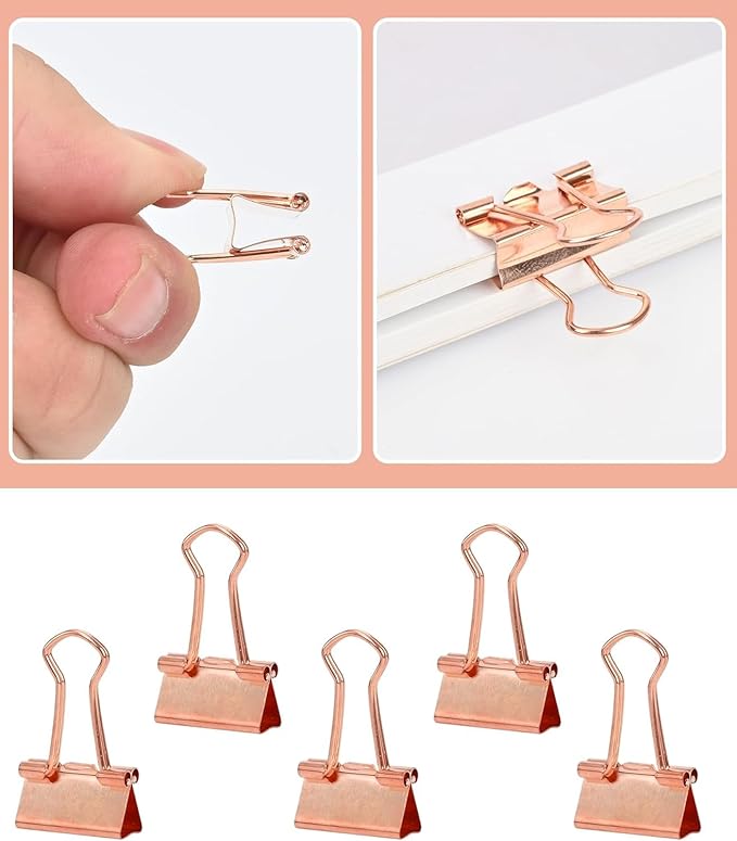 CUARUSUIKA Binder Clips Set,40Pack, 1 in Small Clip, Paper Clips for Office, Home, School, Crafts, Business(Rose Gold)