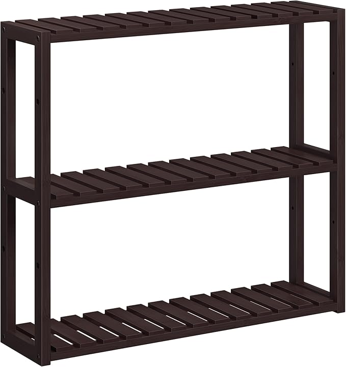SONGMICS Bamboo Bathroom Shelf, 3-Tier Adjustable Plants Rack, Wall-Mounted or Stand, in The Living Room, Balcony, Kitchen, 5.9 x 23.6 x 21.3 Inches, Brown