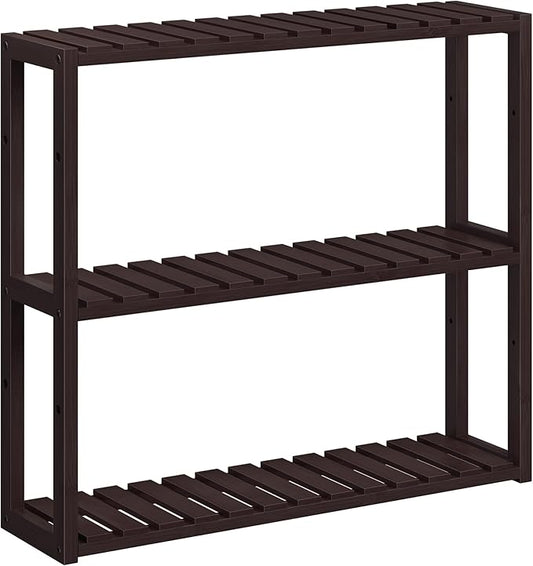 SONGMICS Bamboo Bathroom Shelf, 3-Tier Adjustable Plants Rack, Wall-Mounted or Stand, in The Living Room, Balcony, Kitchen, 5.9 x 23.6 x 21.3 Inches, Brown