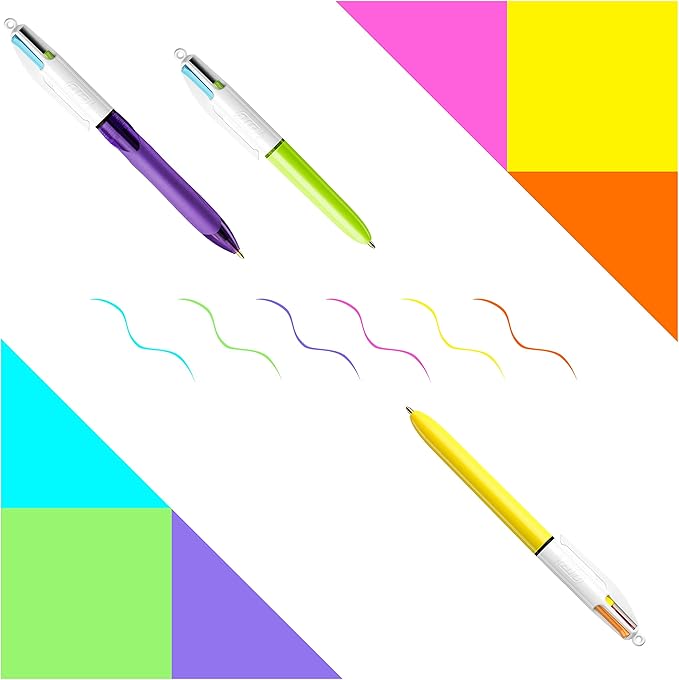 BIC 4 Colours Ball Pens - Purple Pen Holder of 6
