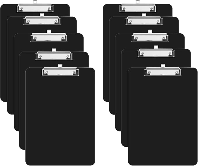 Plastic Clipboards, [Pack of 10] A4 Clipboard Folder 12.5x9 Inch Clip Boards with Secure Hold for Office & Classroom Supplies - Black