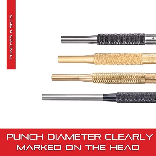 Starrett Drive Pin Punch with Knurled Grip for Driving Pins Into or Out of a Workpiece - Hardened and Tempered Steel, 4" Length, 5/16" Punch Diameter - 565H