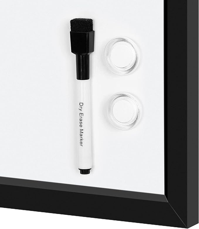 Amazon Basics Magnetic Dry Erase Whiteboard, 35"W x 23"H, Black Wooden Frame, Wall-Mounted for Writing and Presentation