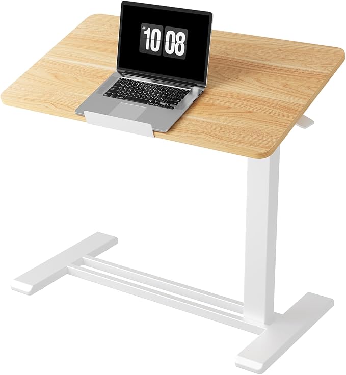 FLEXISPOT H7 PRO Mobile Standing Desk Adjustable Overbed Table Pneumatic with Wheels 90°Tiltable Portable Laptop Desk Rolling Computer Cart Foldable Bedside Table(31.5" W x 17.7" D D, Maple)