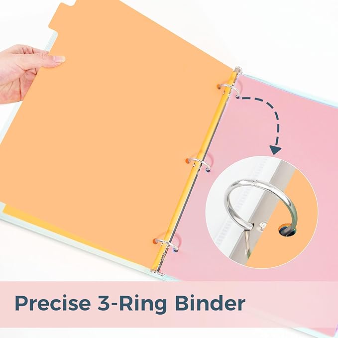SUNEE 8 Tab Binder Dividers,Plastic Dividers for 3 Ring Binder,3 Ring Binder Dividers with Tabs for School Office Home Supplies,Pastel Color, 2 Set