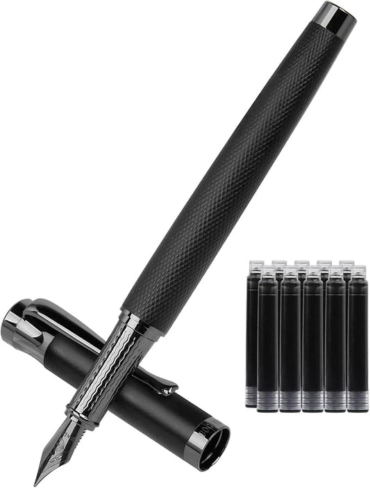 Luxury Fountain Pen Set,Ink Pen for Smooth Writing,Medium Nib,Includes 10 Ink Cartridges&Ink Converter,Best Pen Gift Case for Men & Women,fancy,Journaling,Executive Office pen-Black