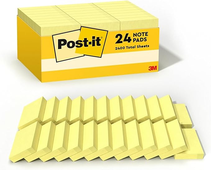 Post-it Notes, 1 3/8-inch x 1 7/8-inch, Canary Collection, 100 Sheet/Pad, 24 Pads/Pack (65324VADB)