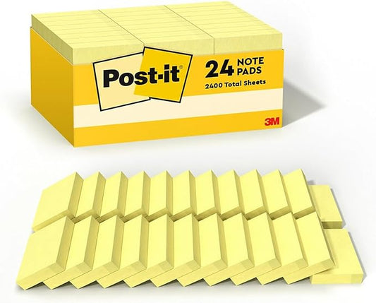 Post-it Notes, 1 3/8-inch x 1 7/8-inch, Canary Collection, 100 Sheet/Pad, 24 Pads/Pack (65324VADB)