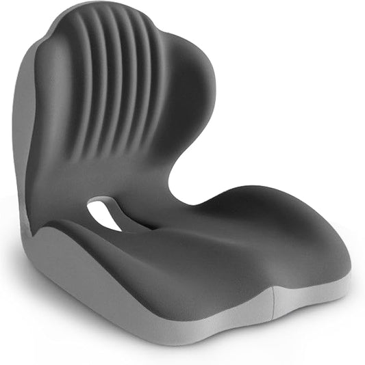 Seat Cushion, Office Chair Seat Cushions with L-Shaped Ergonomic Design, Memory Foam Seat Cushion with Coccyx Hollow, Lumbar Support Pillow & Tailbone Pain Relief for Long Sitting (Grey)