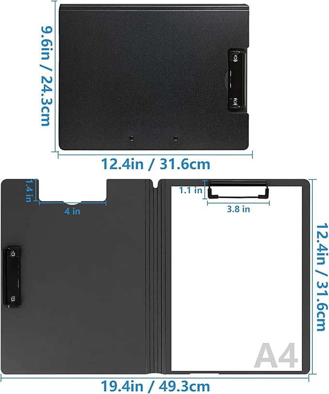 10 Pack Foldable Clipboards, A4 Clipboard Folder, Office Clipboard Folder with Double Clips Metal Clip, Storage Clipboards for Office, School or Medical Field(Black)