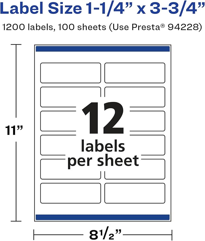 Avery Glossy White Rectangle Labels, Sure Feed Technology, 1.25" x 3.75", 1,200 Glossy White Labels, Print-to-The-Edge, Permanent Adhesive, Laser/Inkjet Printable