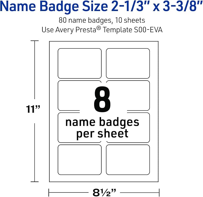 Avery Printable Rectangle Adhesive Name Badges, Pre-Printed Colorful Design, Matte White, 2-1/3" x 3-3/8", Laser & Inkjet Compatible, 80 Total, Great for Branding, Marketing, and Events