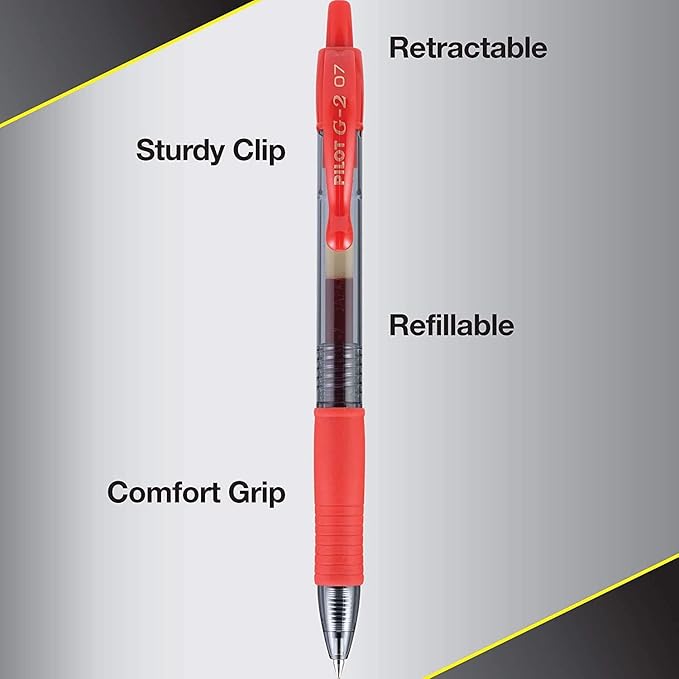 Pilot, G2 Premium Gel Roller Pens, Fine Point 0.7 mm, Red, Pack of 14