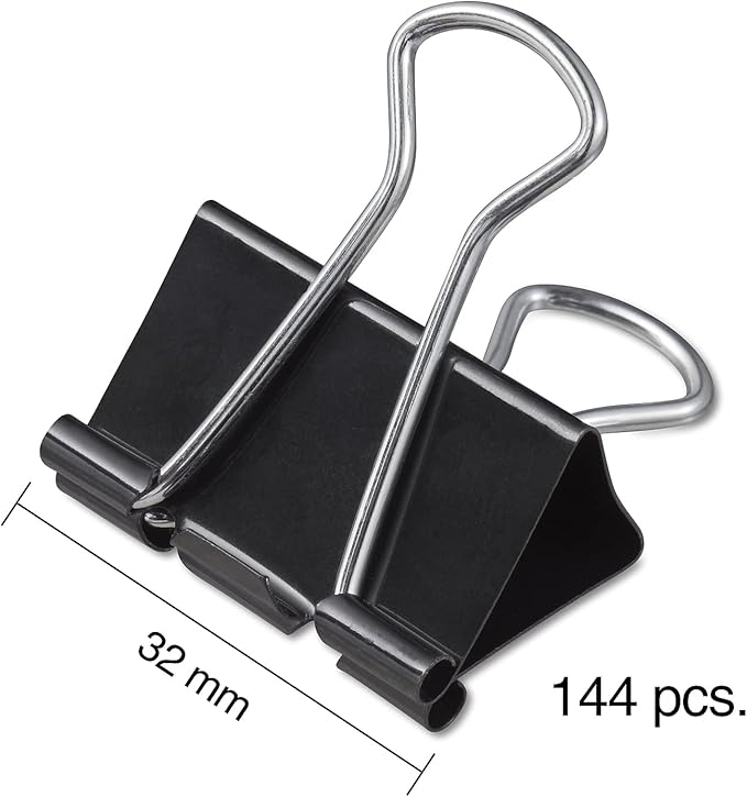 Staples Binder Clips - Black Steel, 0.63" Capacity, Small Office Paper Clips, Pack of 144