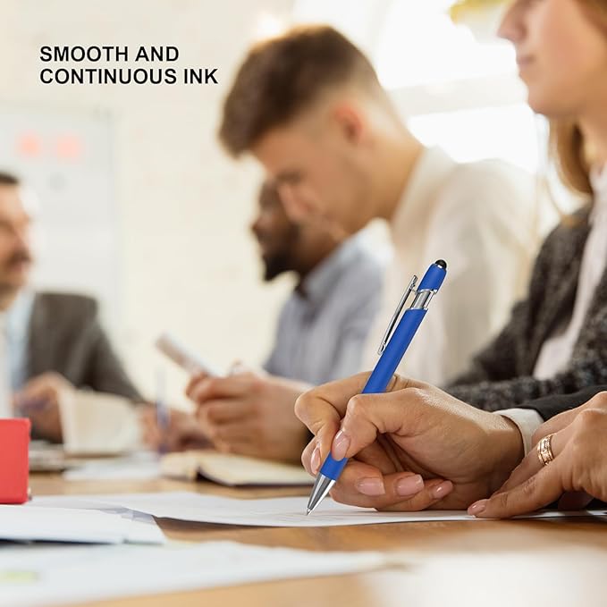Blue Gel Ink Pens, 12 Pcs, Fine Point, Smooth Writing, with Stylus Tips, 0.7 Mm, Office Desk Accessories, Motivational