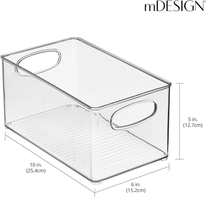 mDesign Plastic Home Office Organizer - Basket Storage Holder Bin with Handles for Desk, Cupboard, Cabinet, or Rolling Cart Shelves - Holds Notebooks, Files - Ligne Collection - 4 Pack - Clear
