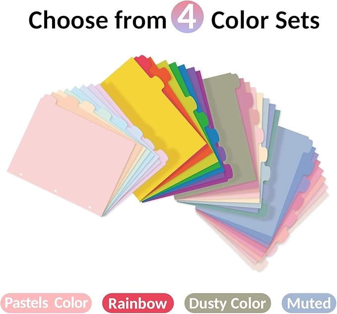 Sooez 8 Tabs Long-Lasting Plastic Write & Erase Large Tabs Dividers for 3 Ring Binder, Aesthetic Cute Pastels Binder Dividers for Student, Teacher, Office, Home Organizers, 2 Sets, Muted