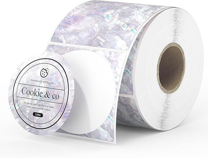 MUNBYN 2 Inch Round Shell Texture Thermal Labels, Direct Waterproof Circle Thermal Sticker Labels for Small Business, 500 Sheets/Roll (Purple)