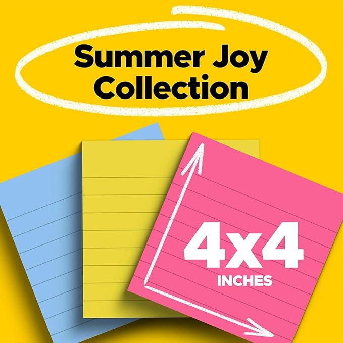 Post-it® Super Sticky Notes, 6 Pads, 4 in x 4 in, 2x the Sticking Power, School Supplies and Office Products, Sticky Notes - 6756SSJOY
