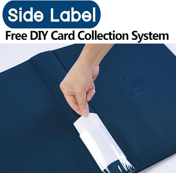 16 Pocket Trading Card Binder,Zipper Card Holder Album Holds up to 1408 Cards with 44 Sleeves, Label Design，Card Collection Binder for TCG Card/Game Cards/Sports Card -Blue