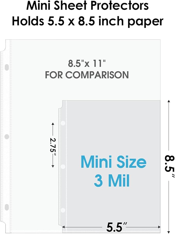 KTRIO Heavyweight Sheet Protectors 5.5 x 8.5 inch, Clear Page Protector for Mini 3 Ring Binder, Plastic Sleeves for Binders, Top Loading Paper Sheets Sleeve Letter Size, Office & Home, 200 Pack