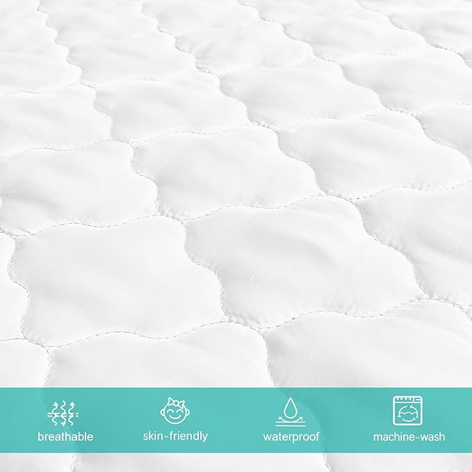 Crib Mattress Protector Sheets Fitted Waterproof Crib Mattress Pad Cover, Noiseless & Machine Wash 100% Absorbent Crib/Toddler Mattress Protector Sheet Quilted, White, 52" x 28"
