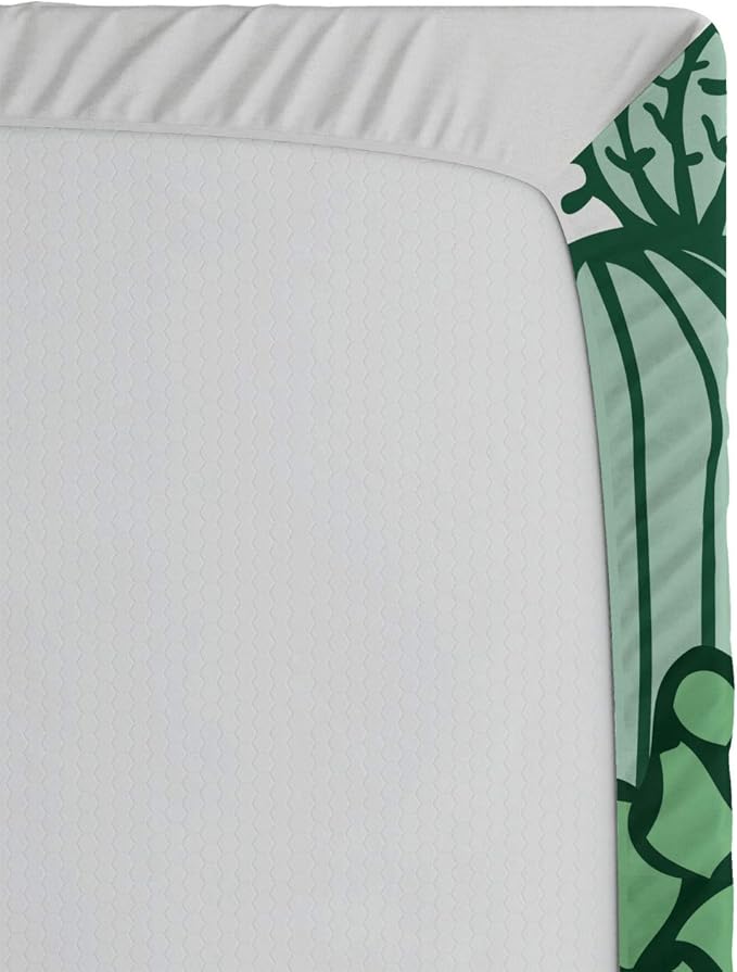 Ambesonne Cactus Fitted Sheet, Arizona Desert Themed Doodle Cactus Staghorn Buckhorn Ocotillo Plants, Bed Cover with All-Round Elastic Deep Pocket for Comfort, Full Size, Green Pale Green Seafoam