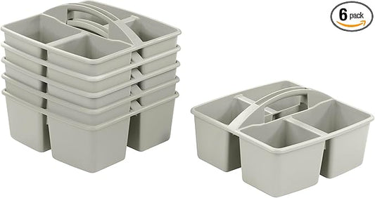 ECR4Kids 4-Compartment Medium Plastic Caddy, Multipurpose Organization, Grey, 6-Pack