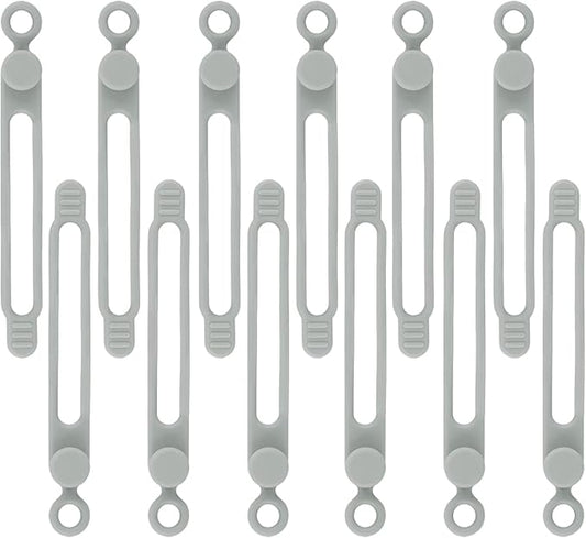 12Pcs Grey Silicone Cable Ties, Grey Cord Strap, Silicone Cable Straps, Rubber Cable Ties, Charger Computer Headphone Mouse Cord Ties for Office Home Kitchen School Travel Organization