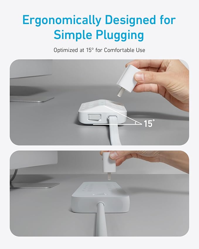 Anker Power Strip with 300J Surge Protector, Flat Plug Extension Cord with Multiple Outlets, 6 AC, 2 USB A & 2 USB C Ports for 20W, 10ft Outlet Extender, Dorm Room Essentials, Home Office