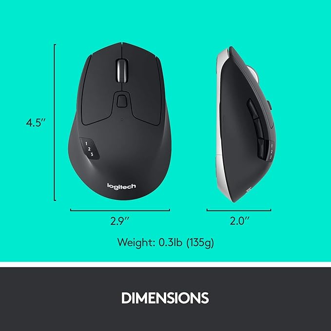 Logitech M720 Triathlon Bluetooth Wireless Optical Mouse with Unifying Receiver (Renewed)