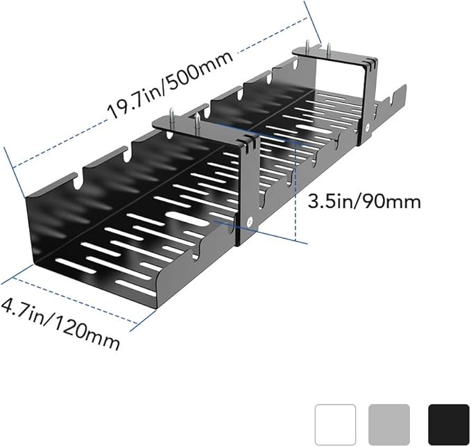 FLEXISPOT Under Desk Cable Management Tray, Metal Raceway Wires Cable Tidy Organizer, Office and Home Cable Tray Use for Standing Desk (Black)