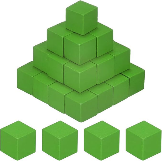 50-Pack DIY Wooden Cube, 0.6 Inch(1.5 Cm) Colored Natural Wood Blocks for Crafts Making Puzzle Games/Wedding/Home Decor/Dice/Building, Square Blank Block [Green]