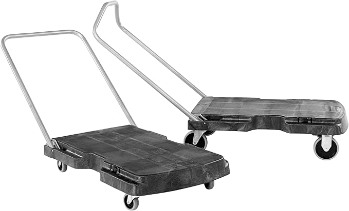 Rubbermaid Commercial Products Triple Trolley Folding Handle Dolly/Cart/Platform Truck with wheels, 500 lbs Capacity, for Moving/Warehouse/Office