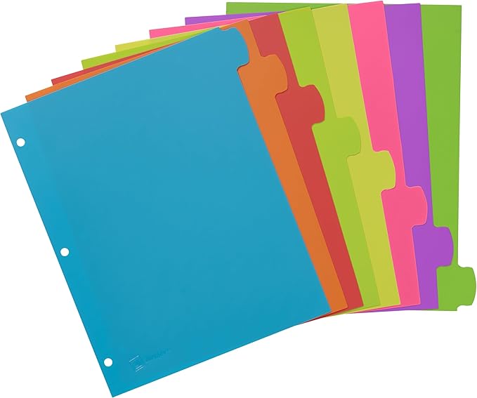 Avery Write & Erase 8 Tabs Plastic Divider for 3 Ring Binders, 3 Sets (8 Colors)