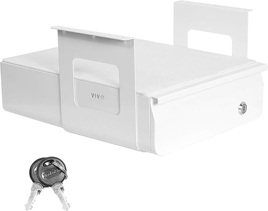 VIVO 13 inch Under Desk Lockable Slide Out Drawer, Secure Home Office Storage Organizer, White, DESK-AC03L-W