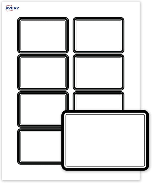 Avery Printable Adhesive Name Tags, 2-1/3" x 3-3/8", Matte White with Double Black Border Design, Removable, Laser & Inkjet Compatible, 80 Total, Great Name Badges for Weddings & Events