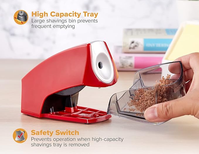 Bostitch Office Electric Pencil Sharpener, Heavy Duty Powerful Stall-Free Motor, High Capacity Shavings Tray, for Office or Classroom, Red